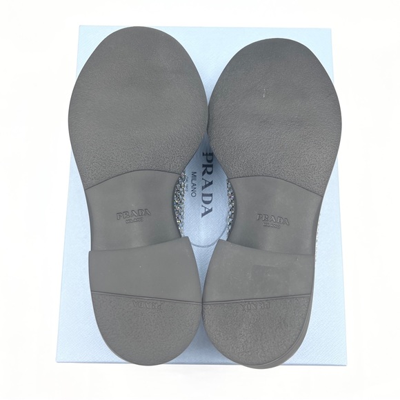 NIB PRADA  Crystal Logo Flat Loafers Size 37.5 - Picture 8 of 12